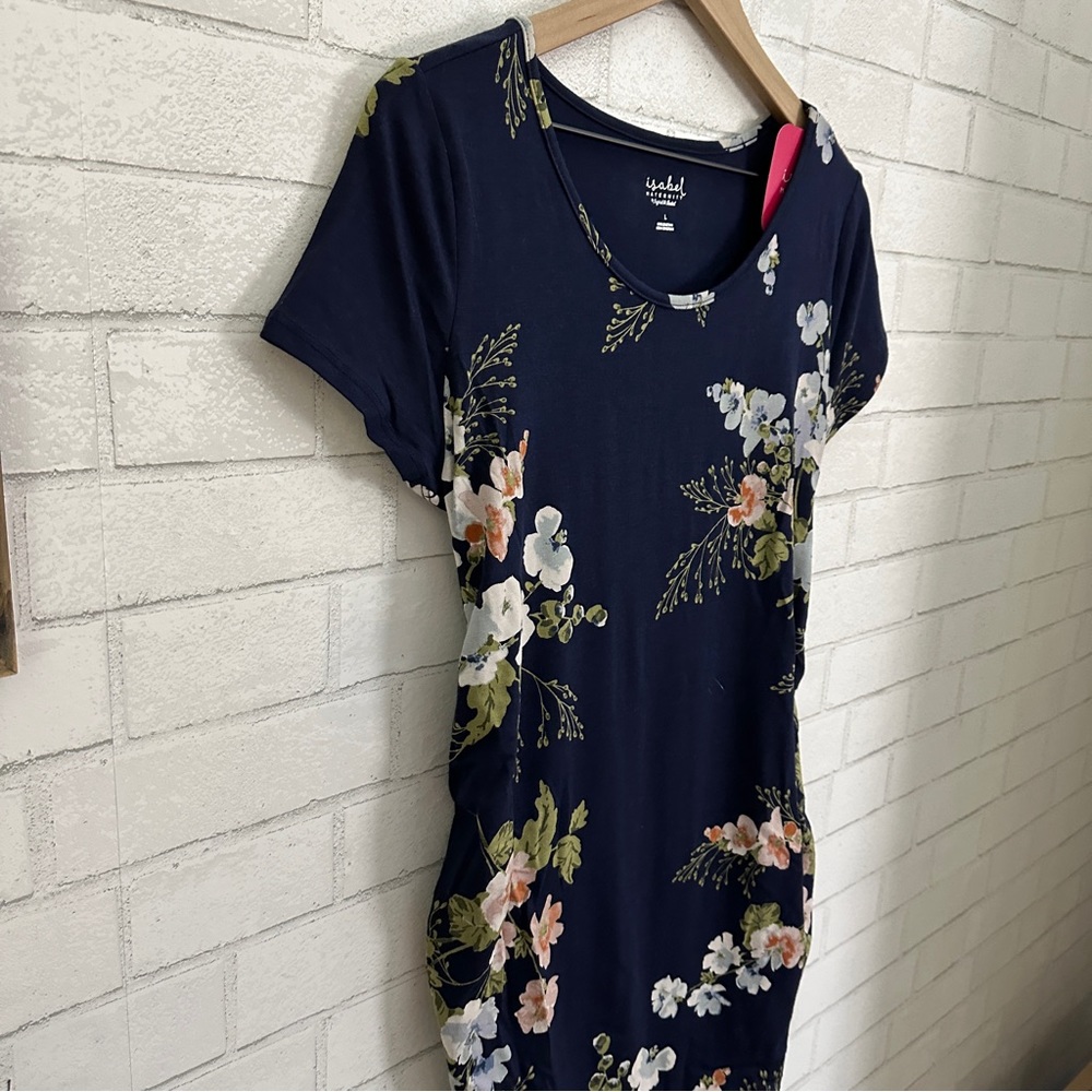 ISABEL Maternity by Ingrid & Isabel Navy Flowered Scoop Neck Short Sleeve Dress - Picture 4 of 13